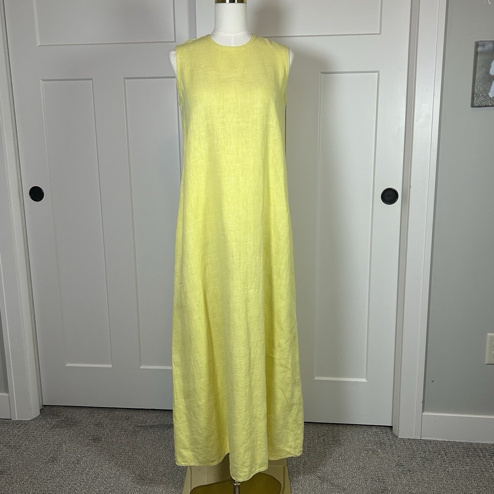 111 State 100% Linen Sleeveless Maxi Dress -Small- Yellow Made USA Cottagecore
